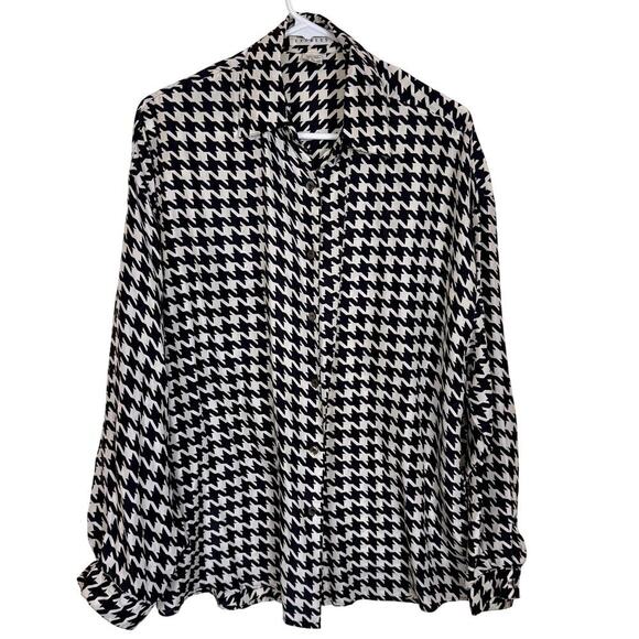 Express Tops - Vintage 100% Silk Express Houndstooth Print Button Down Shirt Oversized 90's M